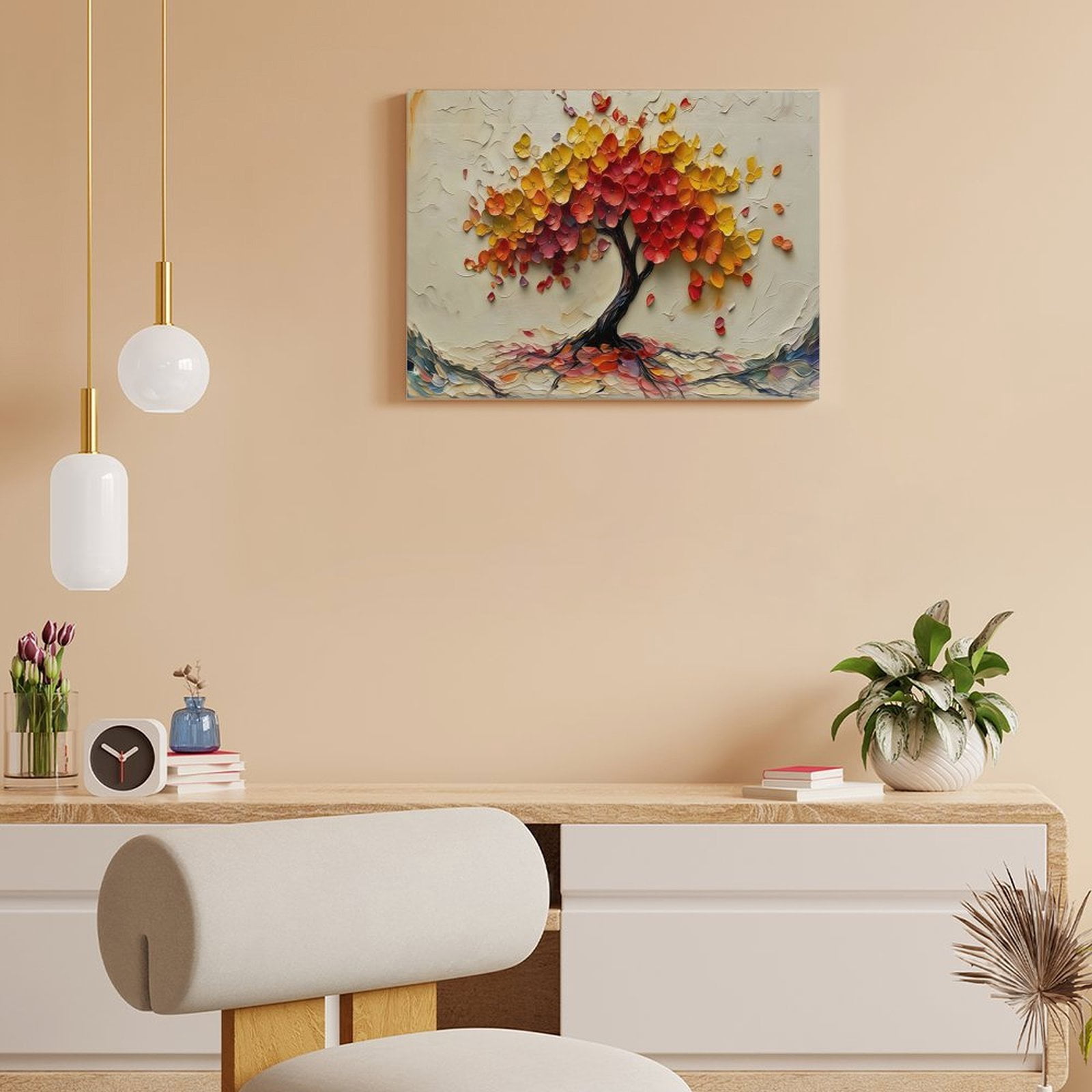 Tree of Life Canvas Wall Art, Textured Abstract Tree Oil Painting Style Print, Waterproof Canvas Artwork for Living Room Bedroom Office Home Decor