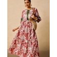 thumbnail image 6 of Multicolor Floral Print V-Neck Tie Front Maxi Dress With Puffed Sleeves And Tassels, 6 of 7