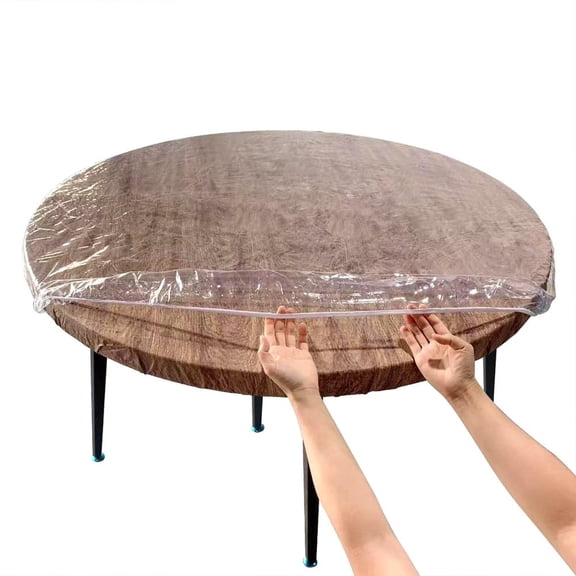 Clear Round Vinyl Tablecloth, 45‑56 Inch Elastic Fitted Edge, Waterproof Oil‑Proof PVC Transparent Table Protector for Indoor and Outdoor Use