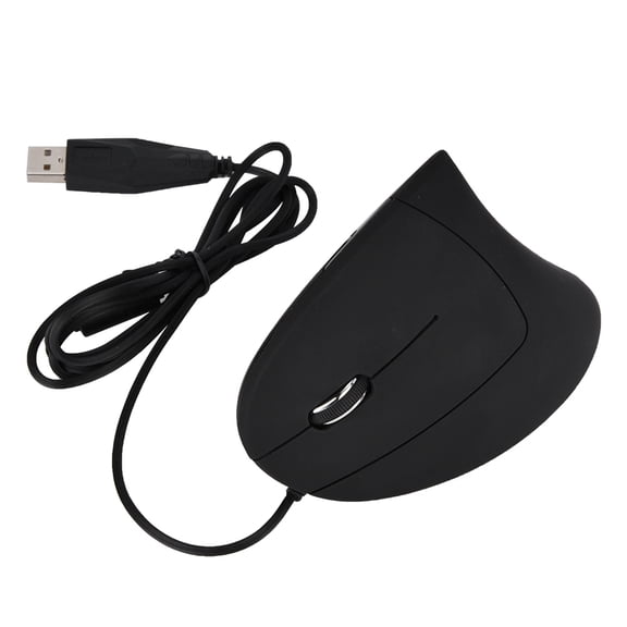 Black Ergonomical Mouse, Left Hand 1600DPI Plug and Play Wired for Gamers Programmers Office Workers
