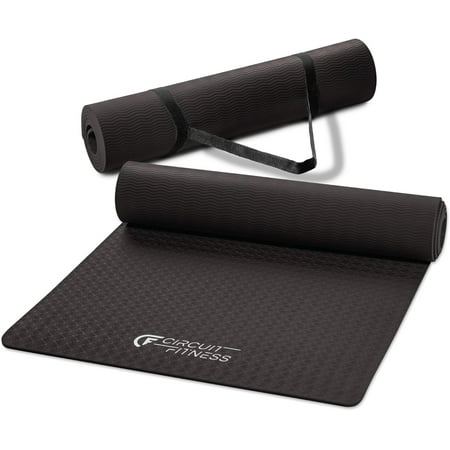 Circuit Fitness by Marcy Non-Slip Multi-Purpose Exercise Yoga Mats with Carrying Strap 1/4" Thick MAT-06-BLACK
