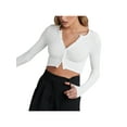 thumbnail image 6 of Womenacute;s Autumn Slim Knitwear, Solid Color Long Sleeve V-Neck Single Breasted Show Navel Cropped Cardigan, 6 of 10