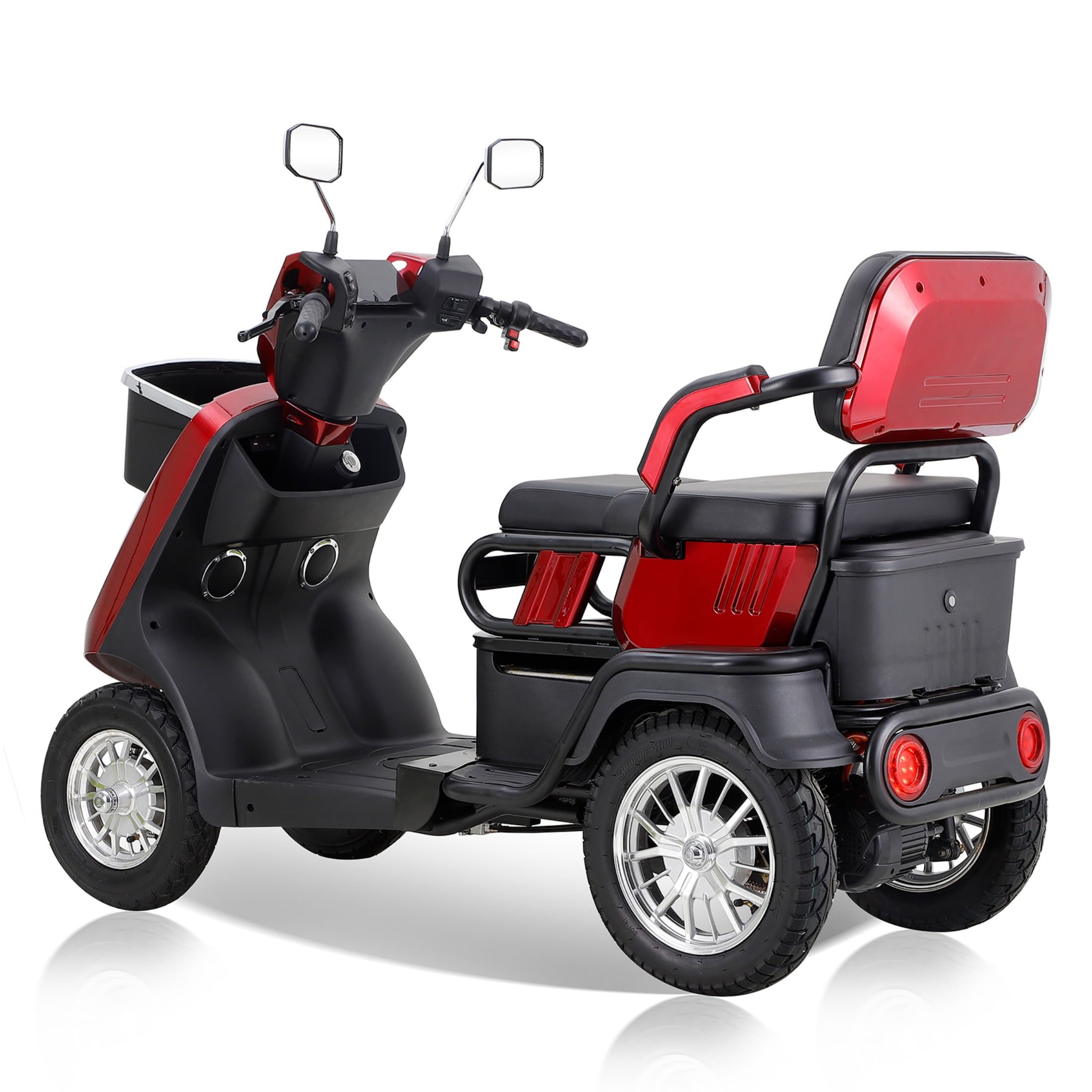 QEEKA 4-Wheel Mobility Scooter, 2-Seater Electric Scooter with Adjustable Seat, 500 lb Capacity, Red