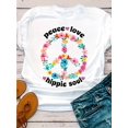 thumbnail image 1 of Girl's Short Sleeve Crew Neck T-Shirt - Peace Love Hippie Soul Graphic Print with Colorful Floral Peace Symbol, Casual Regular Fit Machine Washable Top for Summer Spring & all-Season Wear, easy C, 1 of 5