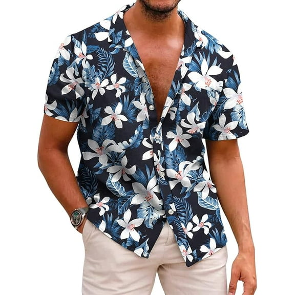 Mens Hawaiian Shirts Short Sleeve Casual Button Down Tropical Beach Shirt