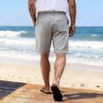thumbnail image 4 of Linen Shorts for Men with Drawstring Elastic Waist Shorts Breathable Summer Vacation Casual Linen Shorts Flat Front Cotton Linen Wear with Pockets,Gray XL, 4 of 4