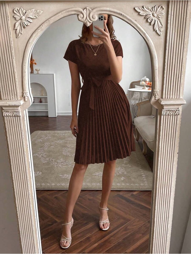 brown boatneck dress Boat Neck Cowl Back Draped Detail Mini Dress In Brown | EGO US