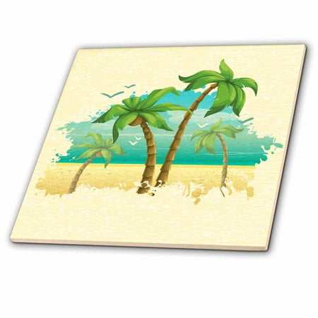 - 3dRose Pretty Palm Trees Beach Scene Summer Nature Design - Ceramic Tile, 6-inch