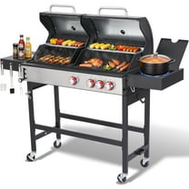 Gas and Charcoal Combo Grill, Propane Grill with Side Burner for Outdoor BBQ, 673 sq. in. Cooking Space, Dual Fuel, 3 Main Burner, Total 39,000 BTU Output