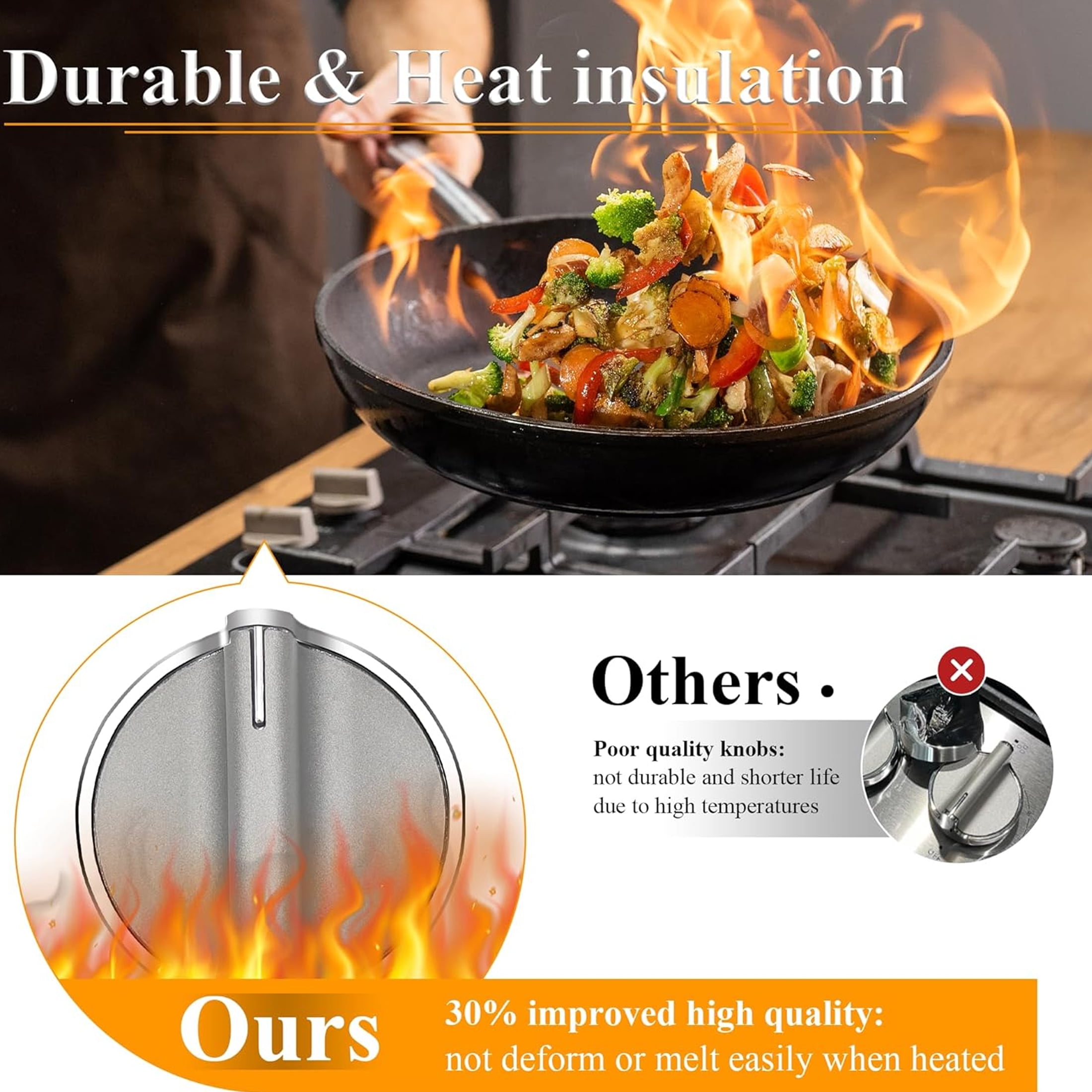 5 Pcs W10594481 Stainless Steel Cooker Stove Control Knob Compatible with Whirlpool Stoves/Ranges