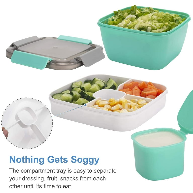 Freshmage Salad Lunch Container To Go, 52-oz Salad Bowls with 3  Compartments, Salad Dressings Container for Salad Toppings, Snacks, Men,  Women (Green)