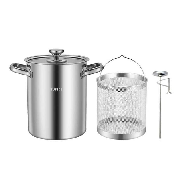 Freidora Profunda de Acero Inoxidable 304 con Cesta y Termómetro para Tempura, Papas Fritas, Pescado