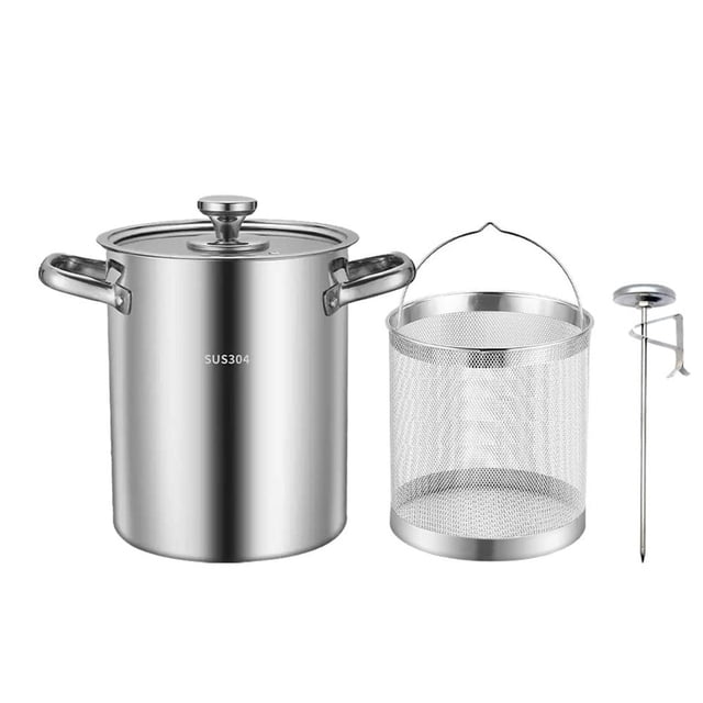 Freidora Profunda de Acero Inoxidable 304 con Cesta y Termómetro para Tempura, Papas Fritas, Pescado