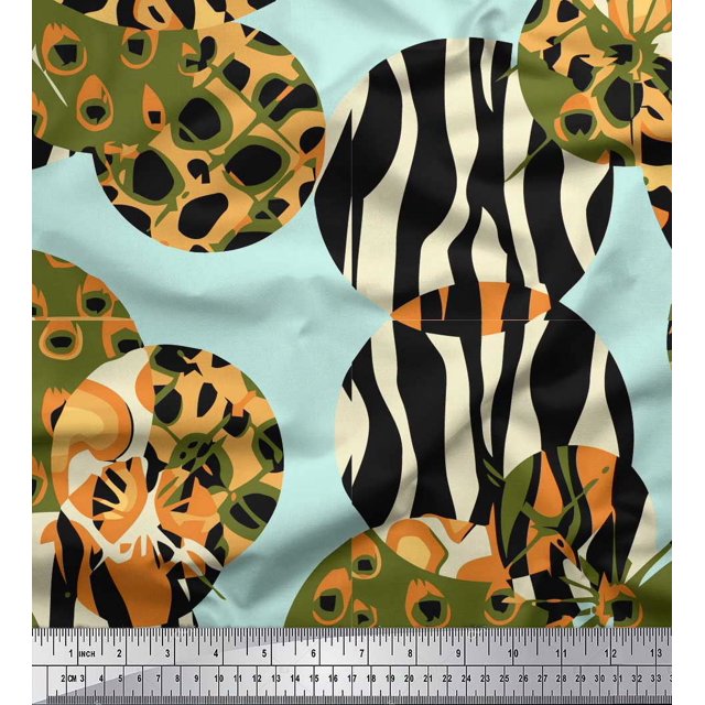 Soimoi Green polyester Crepe Fabric Leopard & Wild Animal Skin Print Sewing Fabric BTY 42 Inch Wide