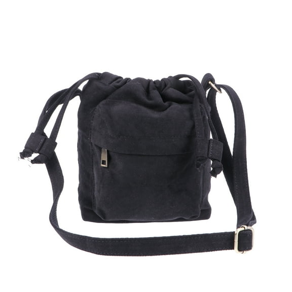 LULULION 1Pc Black Canvas Shoulder Bag Bucket Bag Durable Storage Pouch for Daily Use