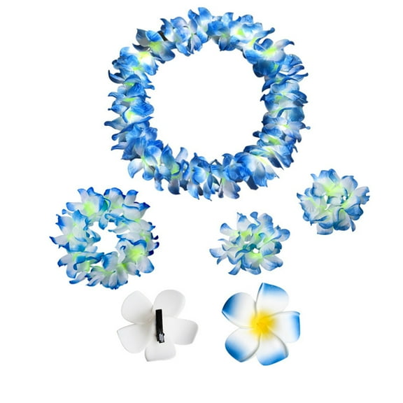 5PCS Hawaiian Luau Leis Party Decorations Supplies - Tropical Tiki Flowers Necklaces Bracelets Bulk Summer Pool Decor Favors Ornaments
