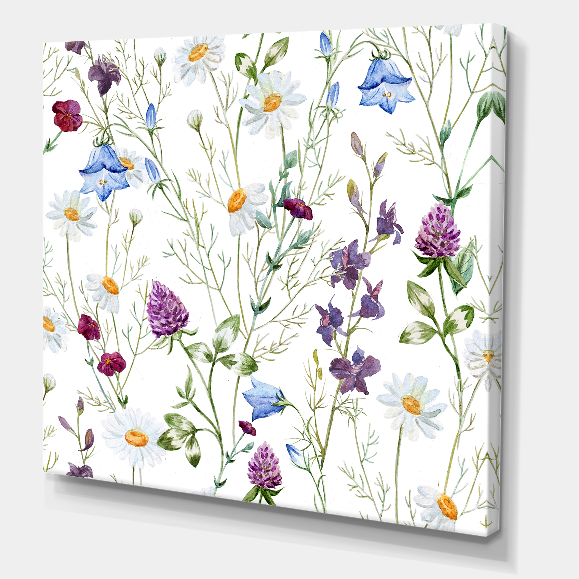 Designart ' Wildflowers Clover Bell and Chamomile I ' Traditional Canvas Wall Art Print