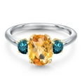 thumbnail image 3 of Gem Stone King 925 Silver and 10K Yellow Gold Yellow Citrine and Blue Diamond Engagement Ring for Women | 2.19 Cttw | Oval Checkerboard 9X7MM | Gemstone November Birthstone | Size 5, 3 of 6