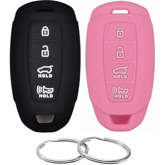 Silicone Rubber Key Fob Cover Compatible with 2017-2021 Hyundai Accent Azera Elantra GT Kona Veloster Veloster N(not for Keys with Eject/flip/fold Buttons) (Black Pink)