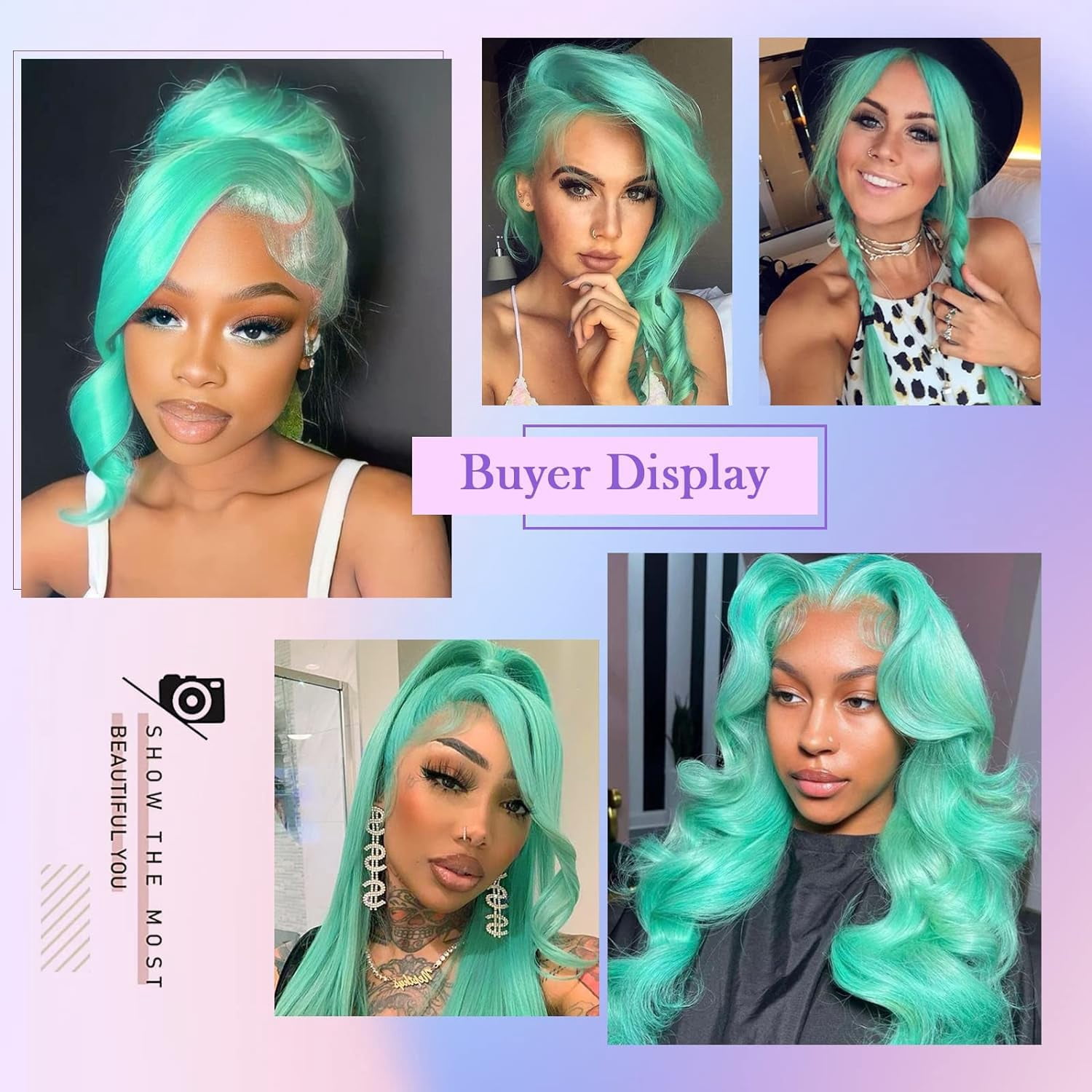 Body Wave Mint Green 13x4 Lace Front Wigs Human Hair 200 Density Pre Plucked Pre Cut UHD Lace Glueless Wig Colored Brazilian Virgin Hair Wigs For Black Women 24 inches