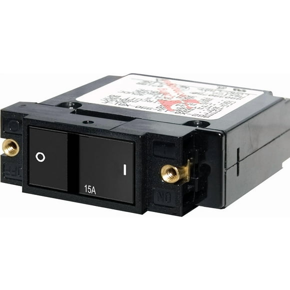 Blue Sea Circuit Breaker 7403-BSS A Series; 15 Amps/240 Volt AC/32 Volt DC; Fits Marine And Vehicle AC And DC Electrical Systems; Manual Reset; Flat Rocker Actuator; Single