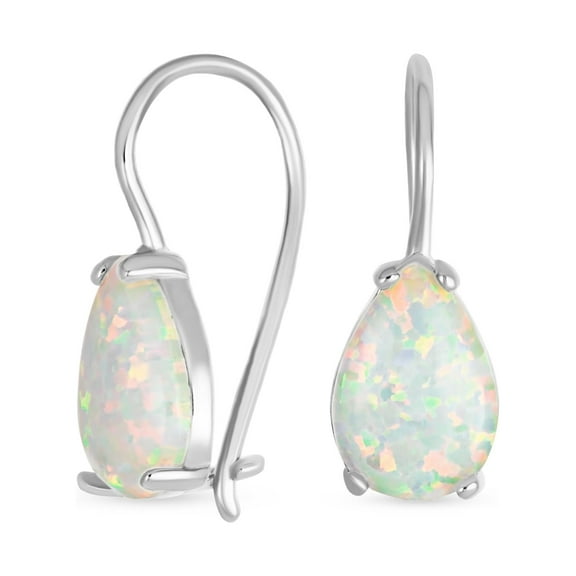 Bling Jewelry Womens Classic White Teardrop Opal Drop Earrings Silver Fish Hook