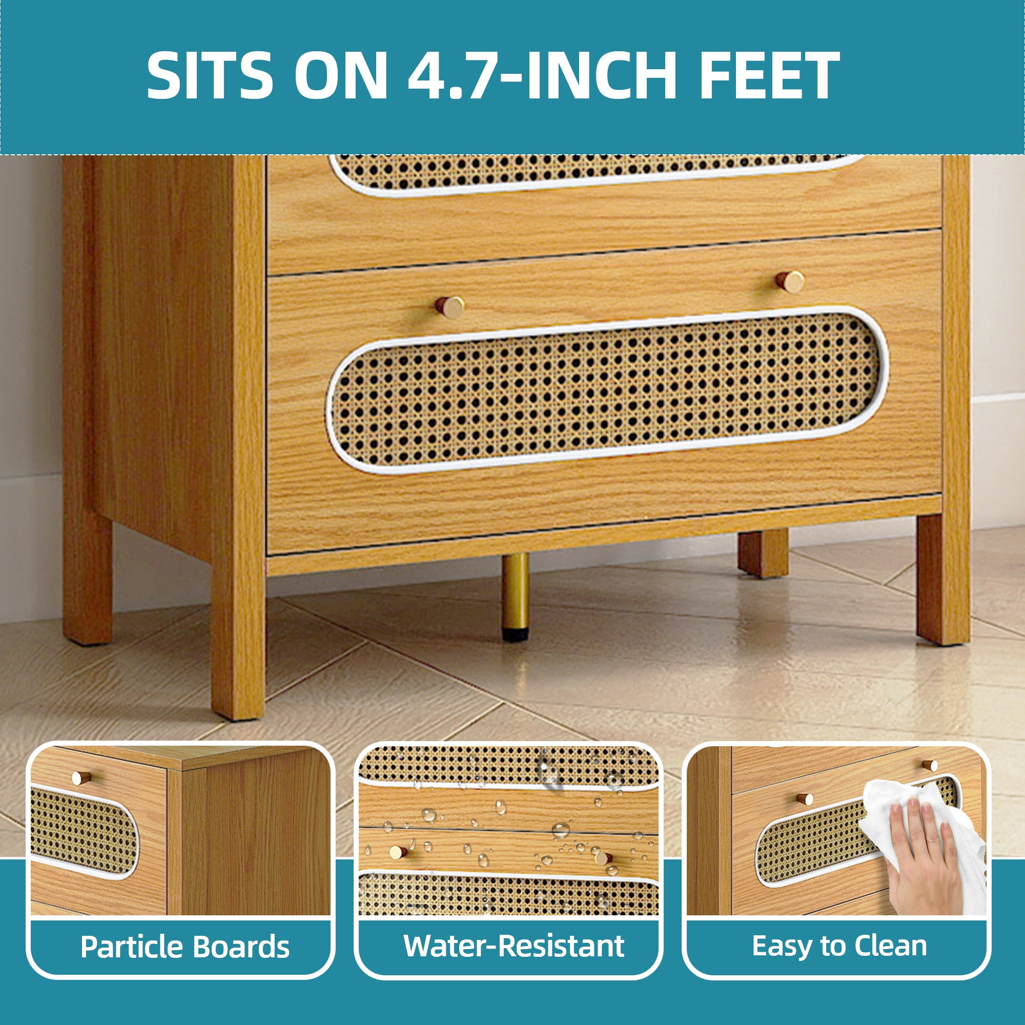 Uforic 5-Drawer Wood Dresser with Anti-tip Device for , Boho Vertical Chest of Drawers, Oak