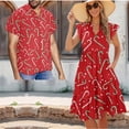thumbnail image 2 of Uorisanigo Candy Canes Couples Matching OutfitsChristmas Men's Short Sleeve Shirt Size 2XS Fashion Hawaiian Tops Workwear and Womens V-neck Midi Casual Dress Summer Dresses, 2 of 7