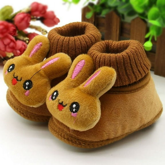 Baby Girl Boy Warm Crib Shoes Newborn Soft Sole Cartoon Booties First Walkers, Khaki