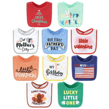 UPC: 0841297199318 | The Peanutshell Terry Feeding Baby Boy or Girl Bibs 10 Pack Holiday