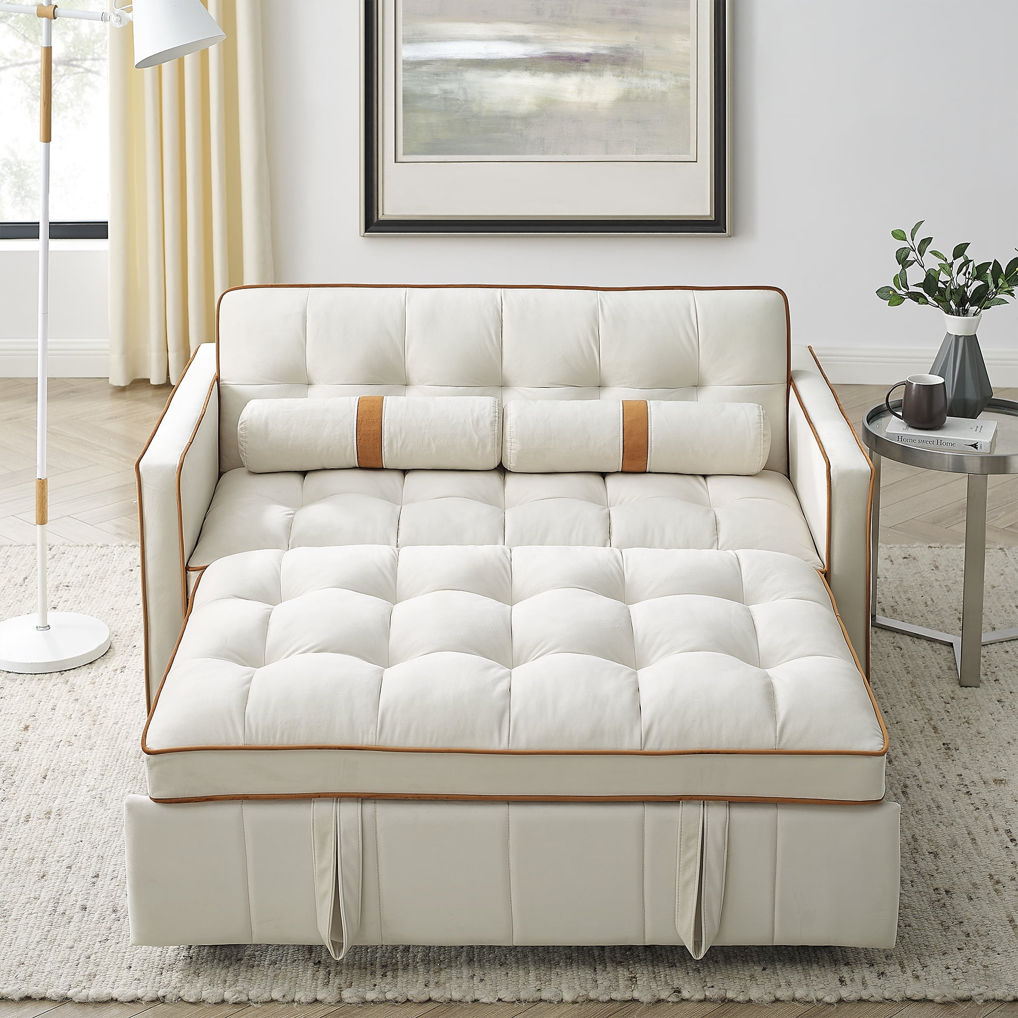 MAYEERTY 55.5" Pull Out Sleep Sofa Bed with Side Pockets & Lumbar Pillows