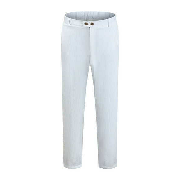Admvng Golf Pants Men Pants Solid Color Drawstring Breathable Cotton Linen Loose Casual Pants S-3XL