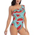 thumbnail image 3 of Sikiie Watermelon Print Women One Piece Swimsuits Tummy Control One Shoulder Bathing Suits Ruffle Swimwear, From S to XXL-Medium, 3 of 6