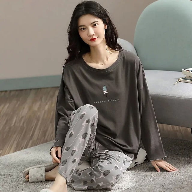 Conjunto de pijama holgado para mujer, ropa de casa con estampado, talla grande, primavera y otoño, novedad
