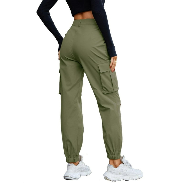 Women's High Waist Joggers Outdoor Cargo Pants Army Green