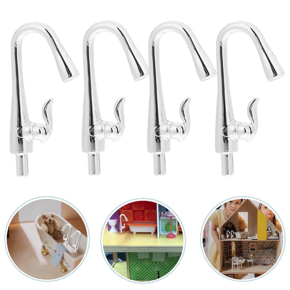 LOLIPPYY Miniature Plastic Faucet Set for Dollhouse Bathroom Decor, 4pcs Realistic Scenes