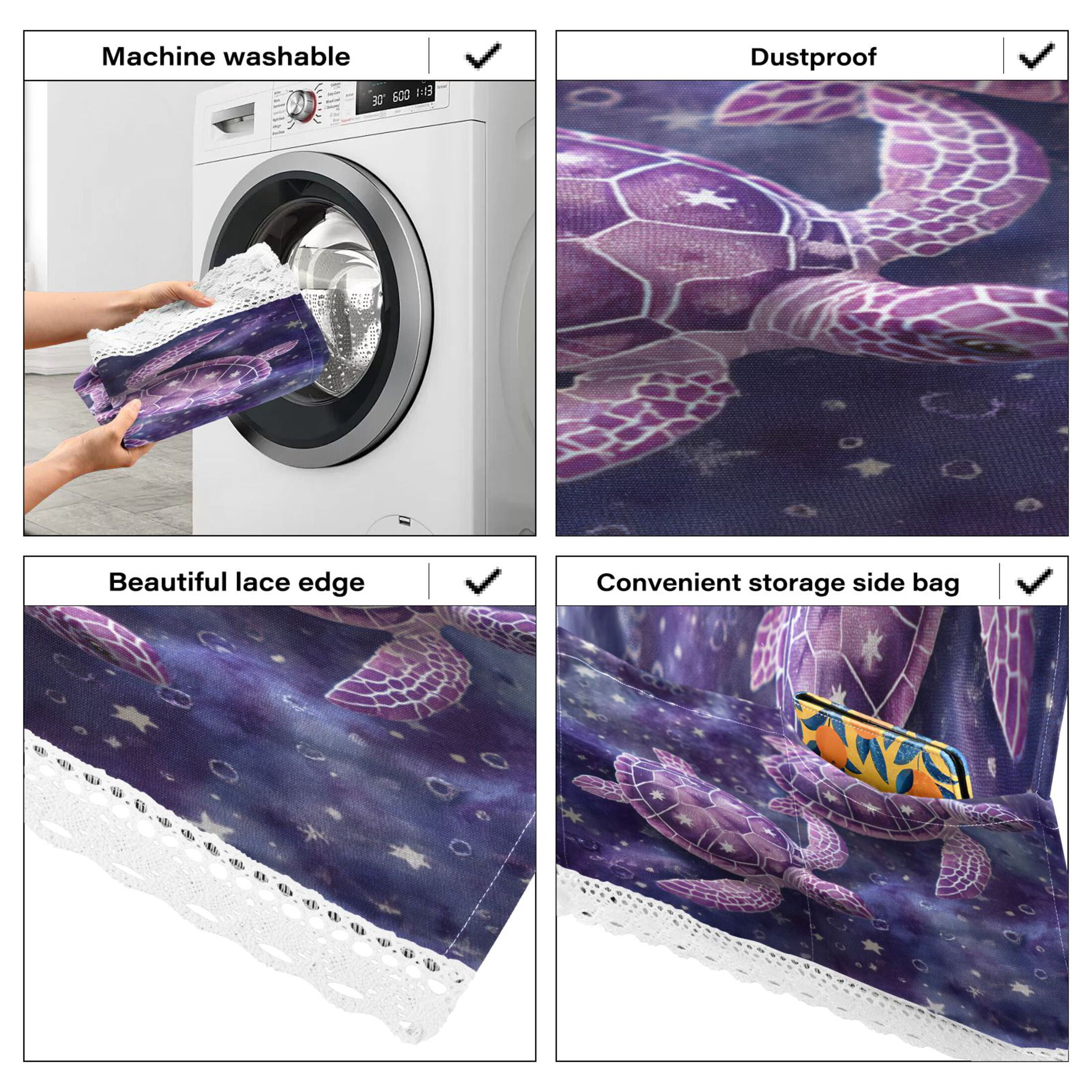 Wobogo Purple Sea Turtles Washing Machine Cover Dustproof Washer Dryer Cover Waterproof Laundry Room Decorative Protector