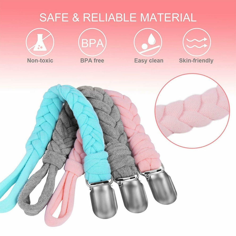 Disgod 4x Baby Dummy Clips Boys Girls Teething Soother Pacifier Clip Chain Holder Strap(Blue + Yellow + White + Grey)