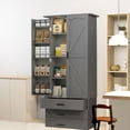 thumbnail image 3 of MIDOQIN 72" Tall Kitchen Pantry Cabinet with LED Lights & 3 Drawers Farmhouse Storage Cabinet Wood Food Pantry with Barn Doors & Adjustable Shelves Freestanding Cupboard for Kitchen, 3 of 7