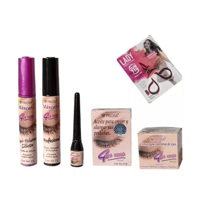 Set prosa De Ojos 2 Rímel 1 Delineador 1 Crema 1 Aceite Prosa 4 En1 PROSA Mascara de Pestañas volumen intenso