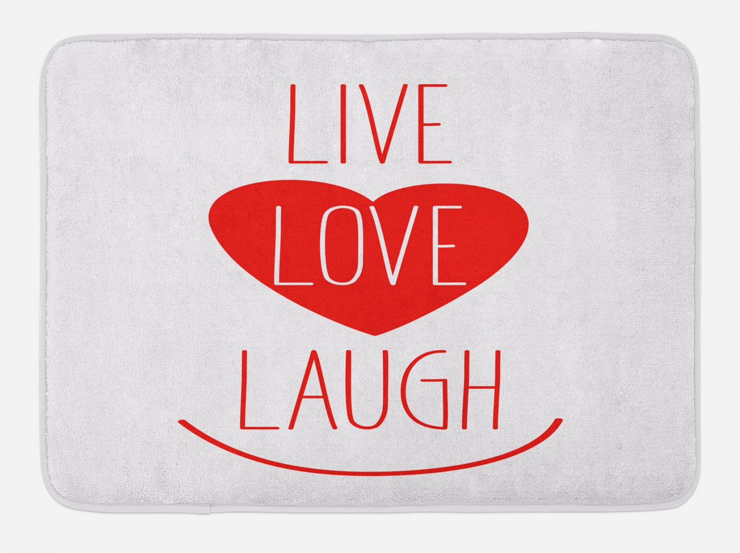 Live Laugh Love Bath Mat, Way of Life Style Heart Icon with Smiling