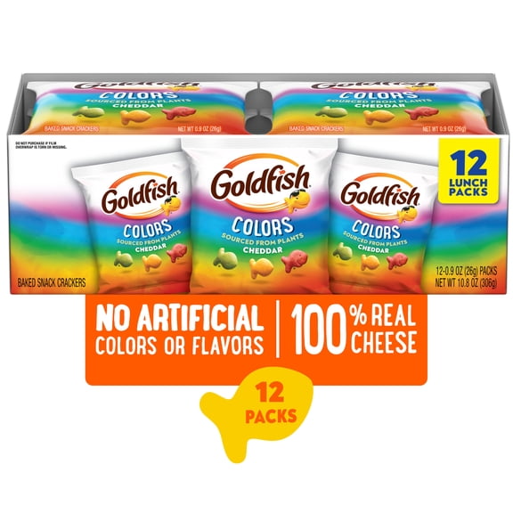 Goldfish Colors Crackers, Snack Pack, 0.9 oz, 12 Count Multi-Pack Tray