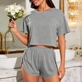 thumbnail image 5 of MVRLSH Womens Lounge Pajama Sets Striped Print Short Sleeve Tee Side Split Short Two Piece Summer Soft Comfortable Tank Tops Gray Size XL, 5 of 7