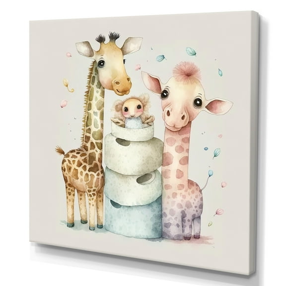 Designart Giraffes Building A Tower Of Toilet Paper Canvas Wall Art