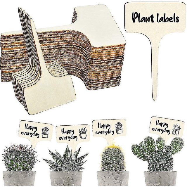 50 etiquetas para plantas duraderas, etiquetas para plantas de madera en forma de T, etiquetas para jardín impermeables (6 x 10 cm)