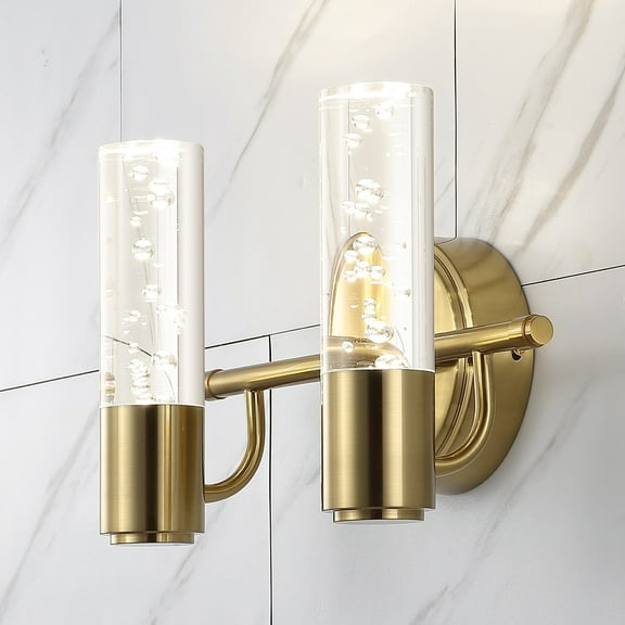 JONATHAN Y Bolha 10.75" 2-Light Minimalist Modern Bubble Acrylic/Iron Integrated LED Vanity Light, Brass Gold