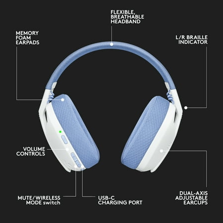 Logitech - G435 Wireless Dolby Atmos Over-the-Ear Gaming Headset for PC, PS4, PS5, Nintendo Switch, Mobile with Built-in Mic - White