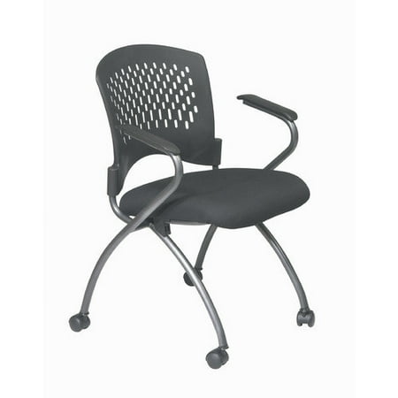 Office Star Products ProLine II Deluxe Folding Chair with Plastic Back and Arms in Titanium (2-Pack)