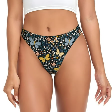 Thongs for Women - Flowers butterfly No Show Seamless Womens Thongs Underwear  Soft Stretch G String Thongs for Women Cuteness Ladies Thong Bikini Panties Briefs