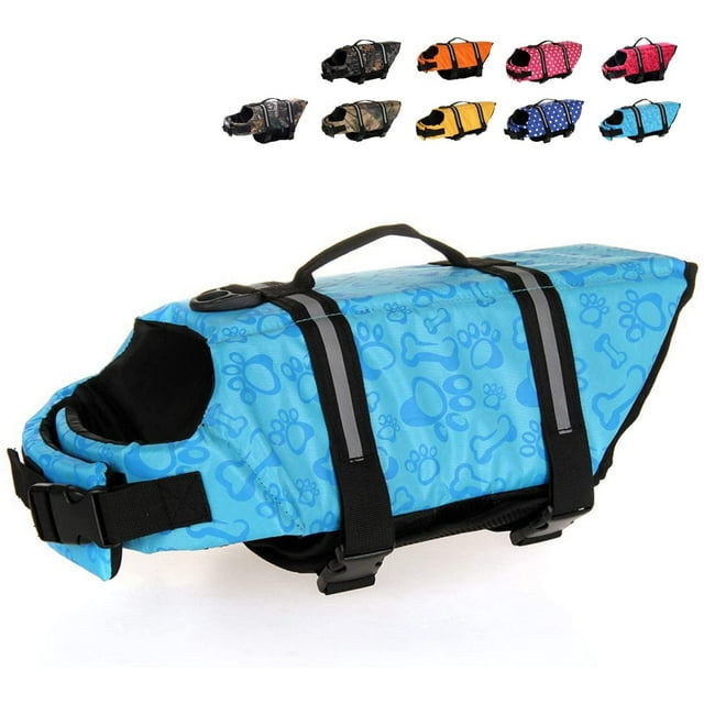 HAOCOO Dog Life Jacket Vest Saver Safety Swimsuit Preserver with Reflective Stripes/Adjustable Belt Dogs?Blue Bone,M
